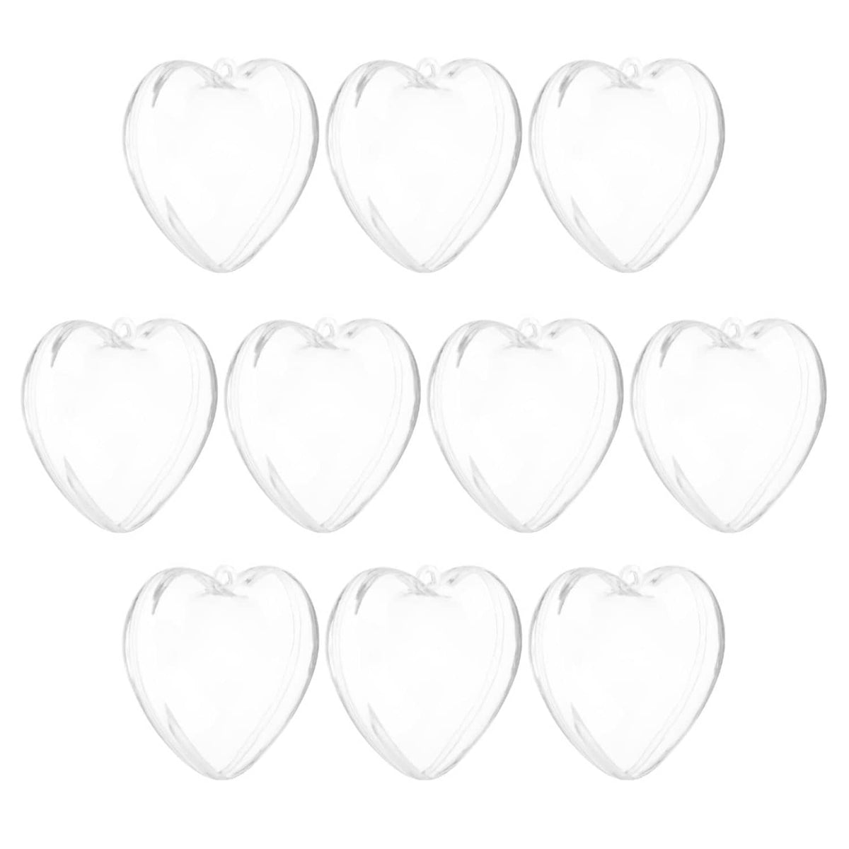 Set of 10 clear fillable heart ornaments, transparent hearts with hanging loops