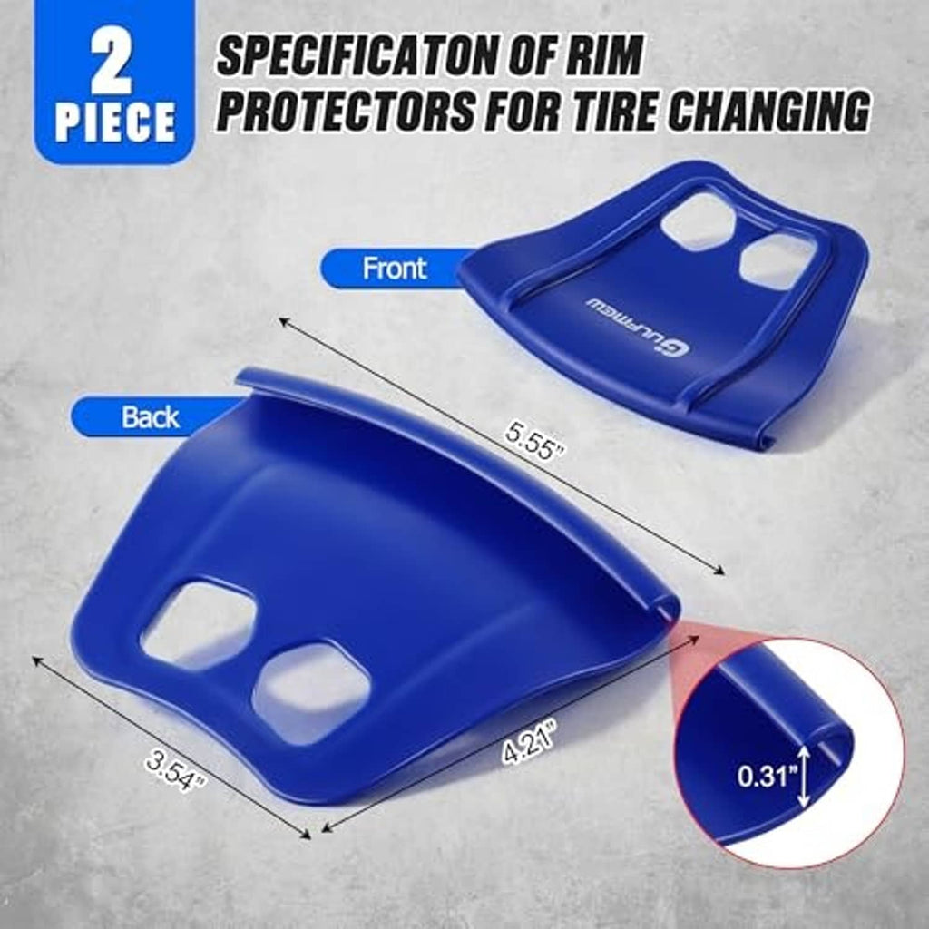 Blue rim protectors, front and back pieces for motorcycle tire changing