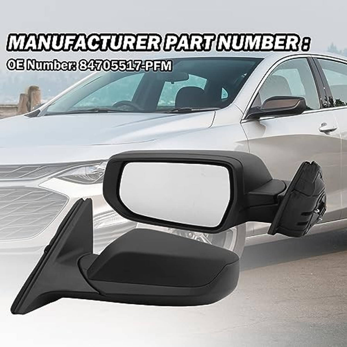 Left driver side rearview mirror with black base and rear connector housing for 3 pins