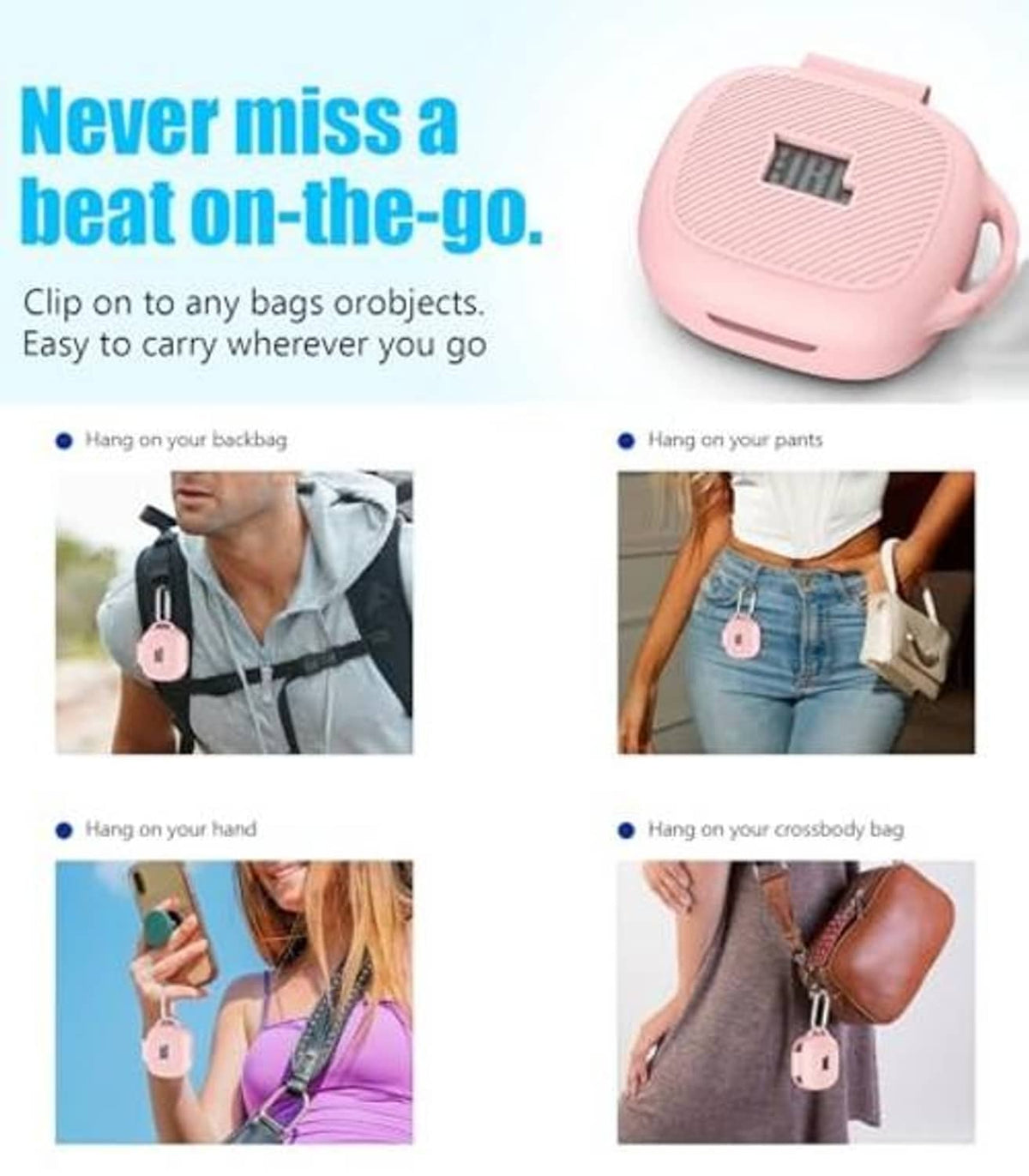 Pink earbud case cover with clip for bag or hand attachment