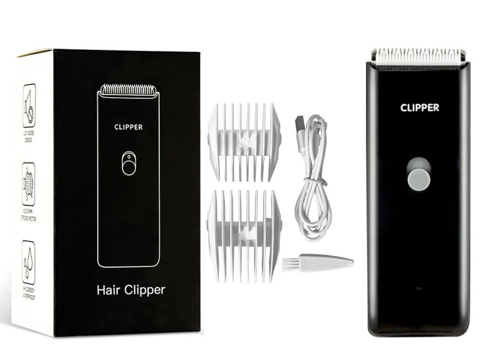 Black pet hair clipper with guard combs and USB charging cable set