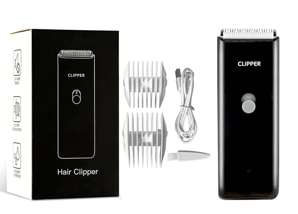 Black pet hair clipper with guard combs and USB charging cable set