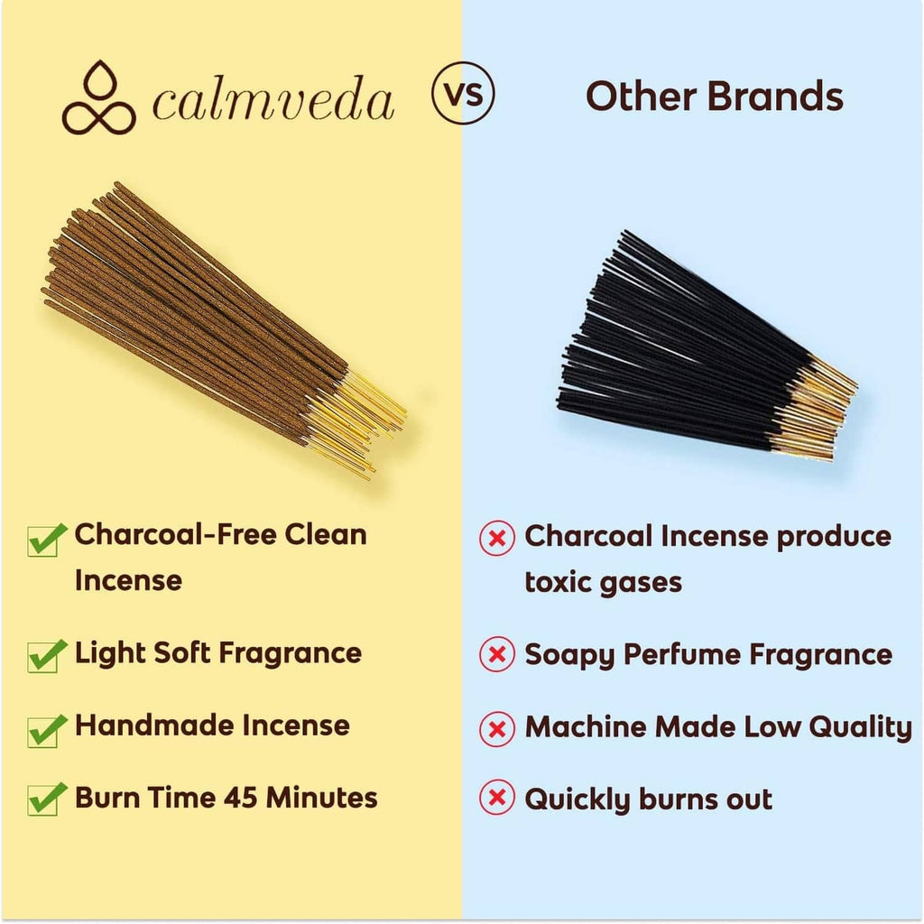 Charcoal-free incense sticks comparison image showing brown sticks vs dark sticks