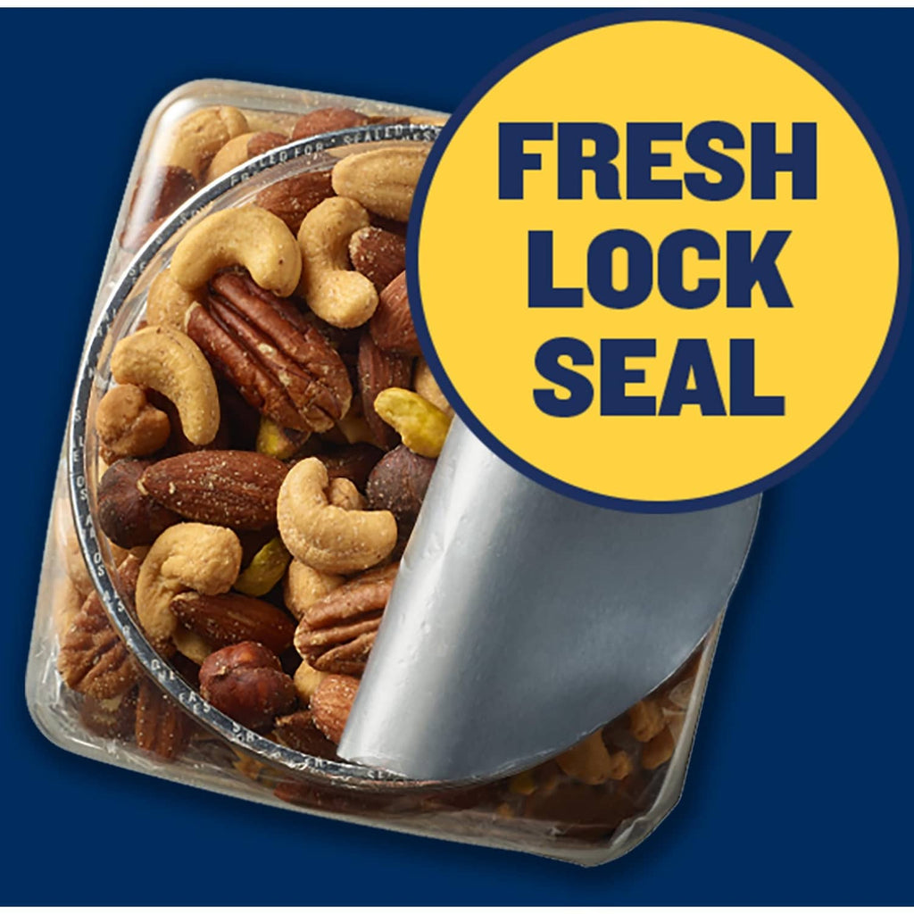 Fresh lock seal on mixed nuts plastic container