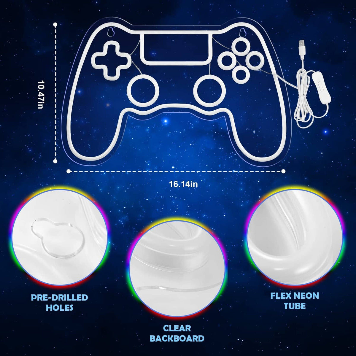 Gaming controller LED neon sign kit with clear backboard and flex neon tube.