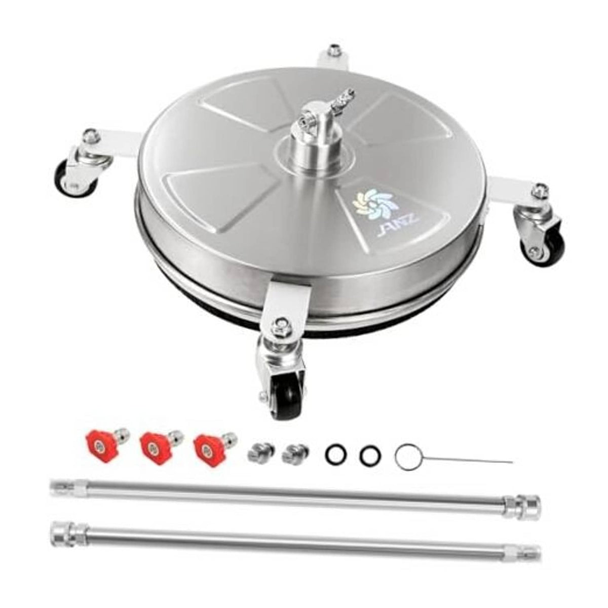 Stainless steel 16 in pressure washer surface cleaner with four caster wheels