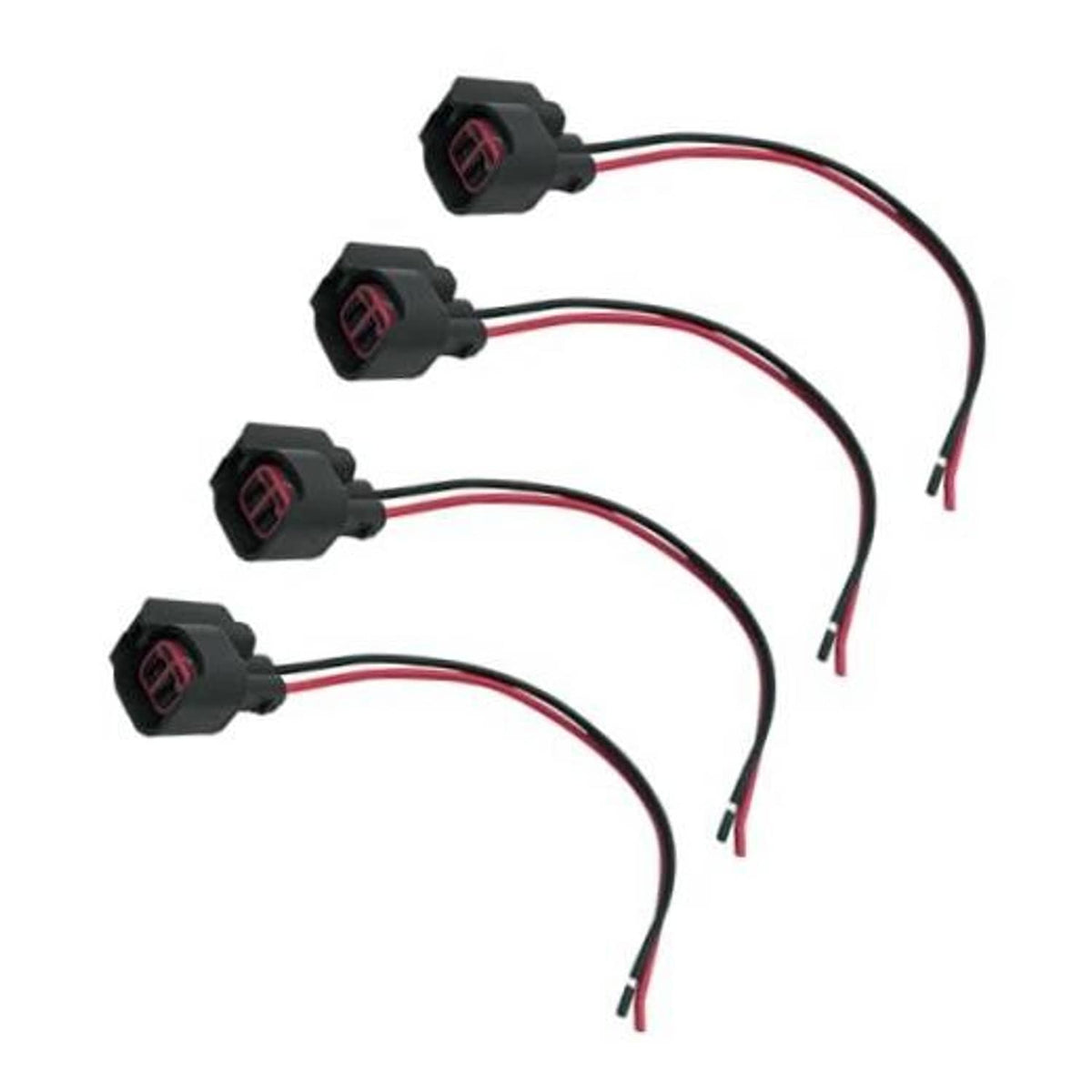 Fuel injector connector set of 4 with black plugs and red/black wire leads