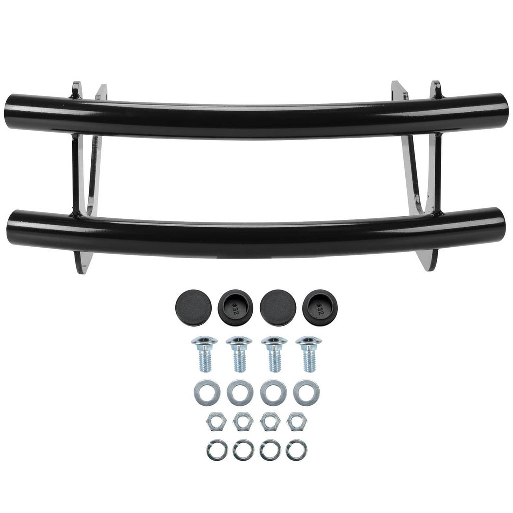 Black front bumper bar and mounting brackets for garden tractor lawn mowers