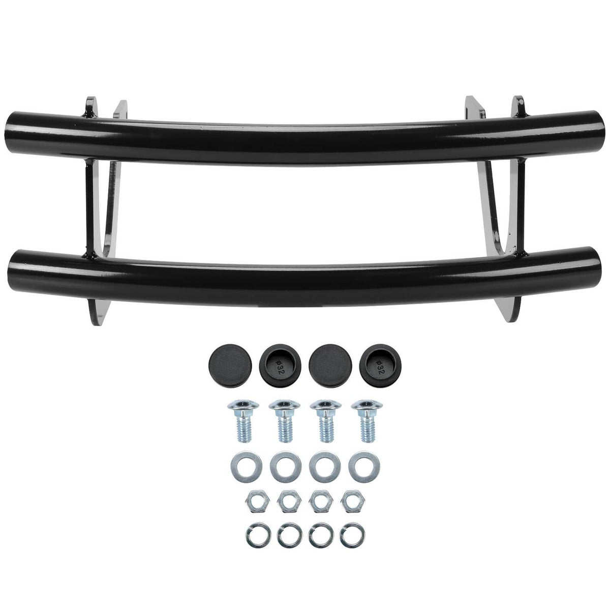 Black front bumper bar and mounting brackets for garden tractor lawn mowers