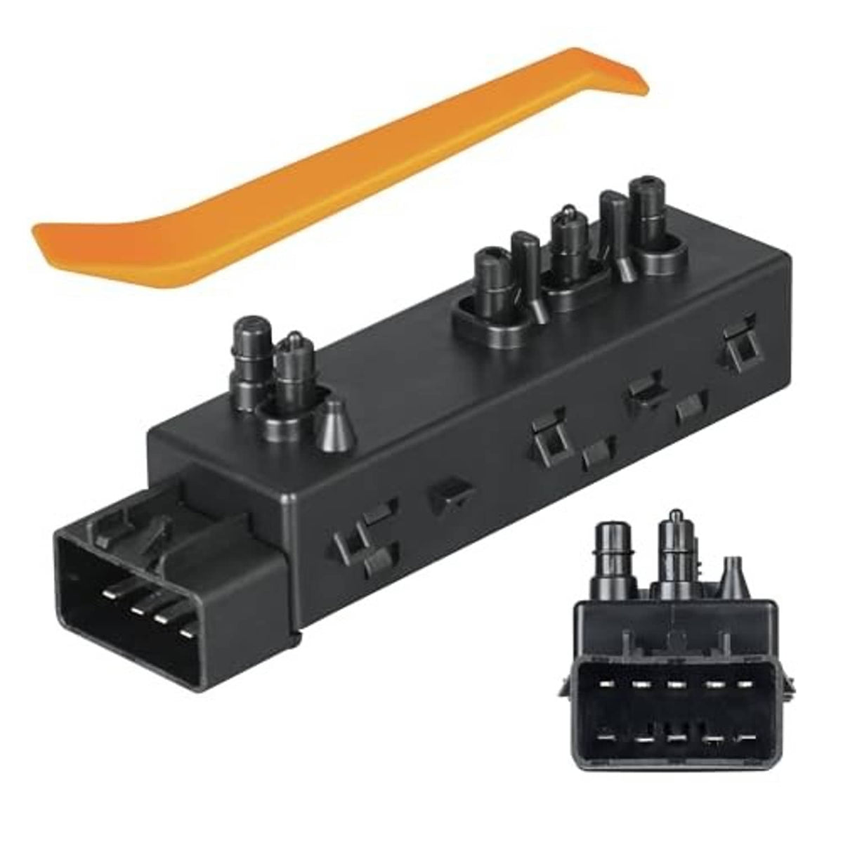 Power seat switch module, black housing with orange lever and 10-pin terminal connector