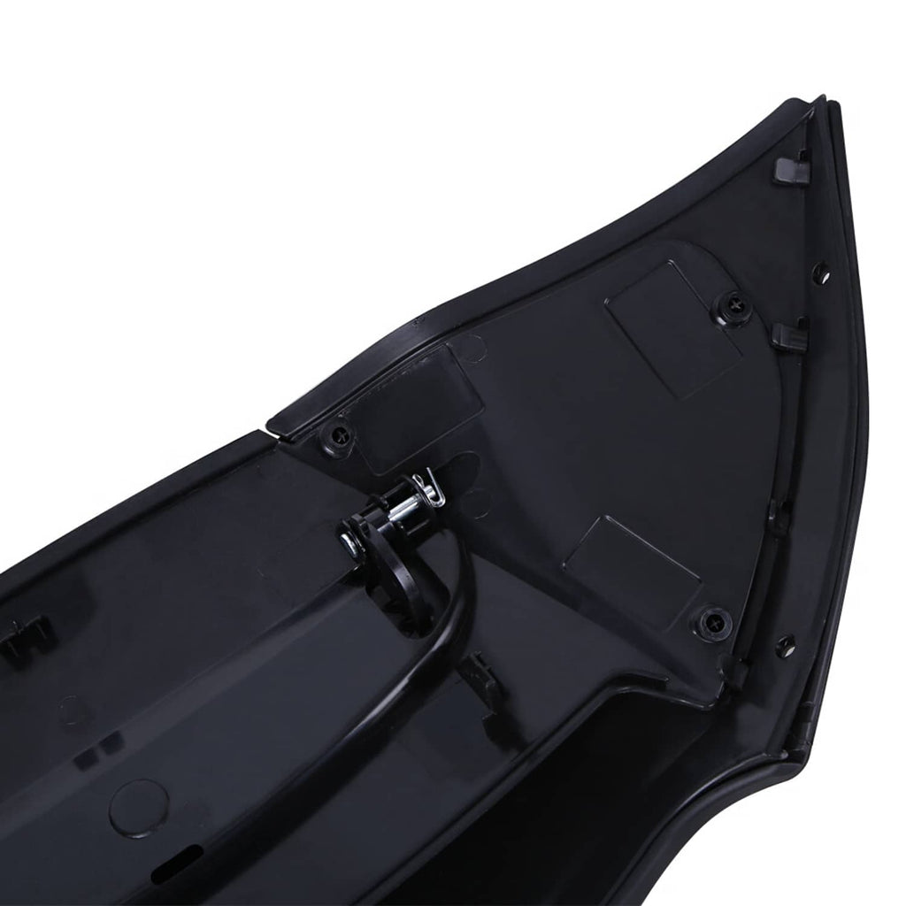 Black motorcycle air duct cover fairing inside view with latch points and brackets