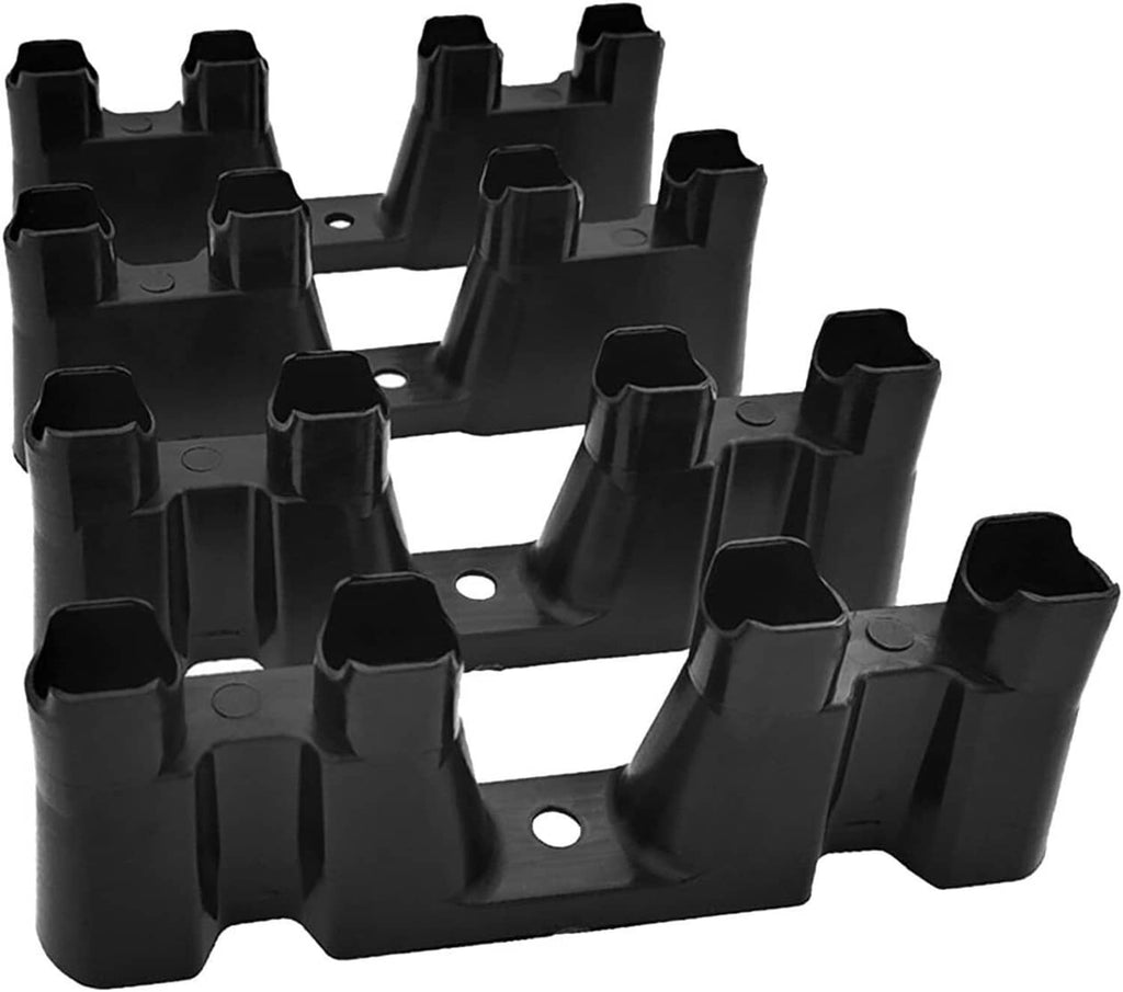 Black plastic lifter tray guides, multi-peg rack with several open tube ends