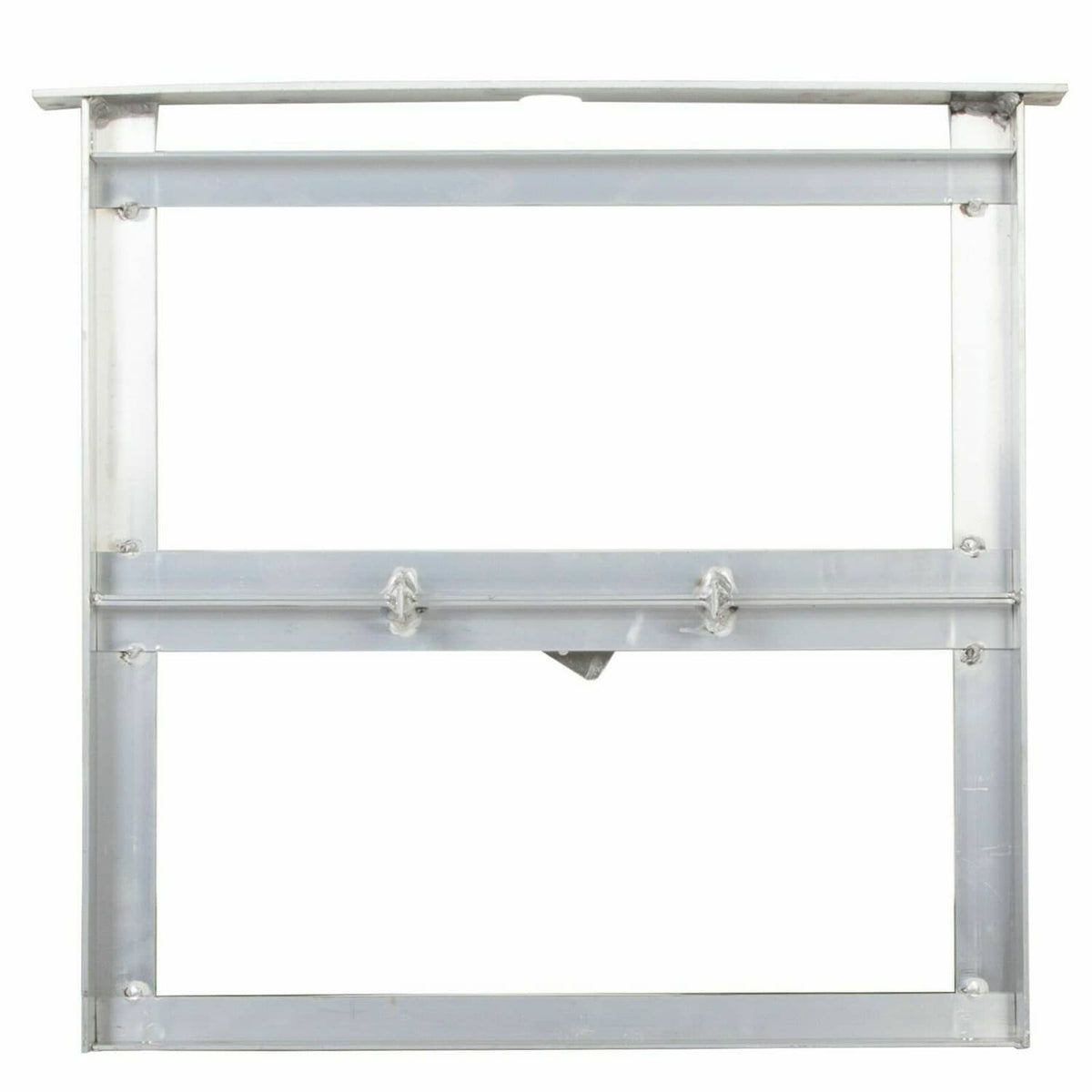 Aluminum 36V battery tray frame with front crossbar and mounting posts, open interior