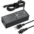 Black universal USB-C laptop charger with attached cable and plug adapters