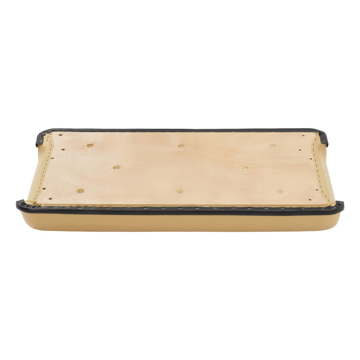 Tan cushion base with fabric underside and black mounting edge