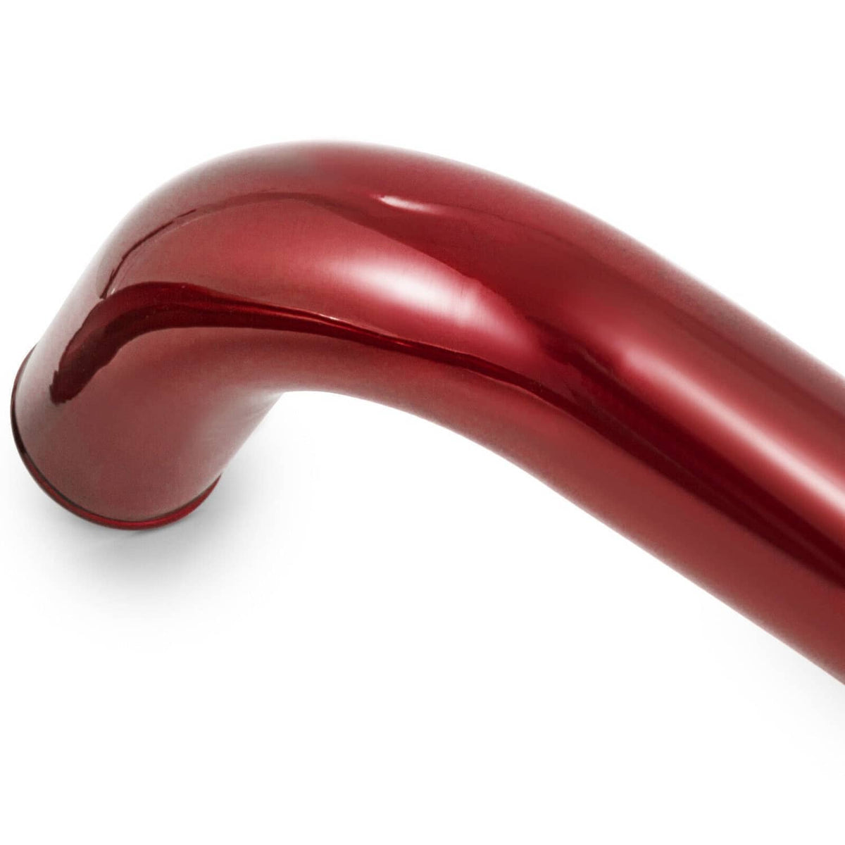 Red curved intercooler pipe with smooth bend and open end