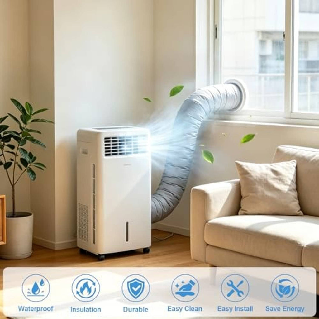 Light gray insulated air-conditioner hose cover with cushioned bend and zip seam