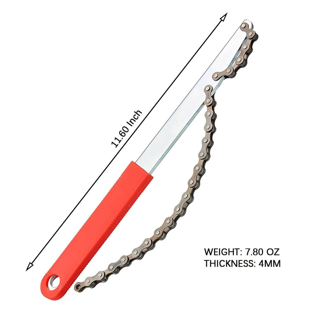 Bike freewheel removal tool with chain whip, 11-160 in length and red handle
