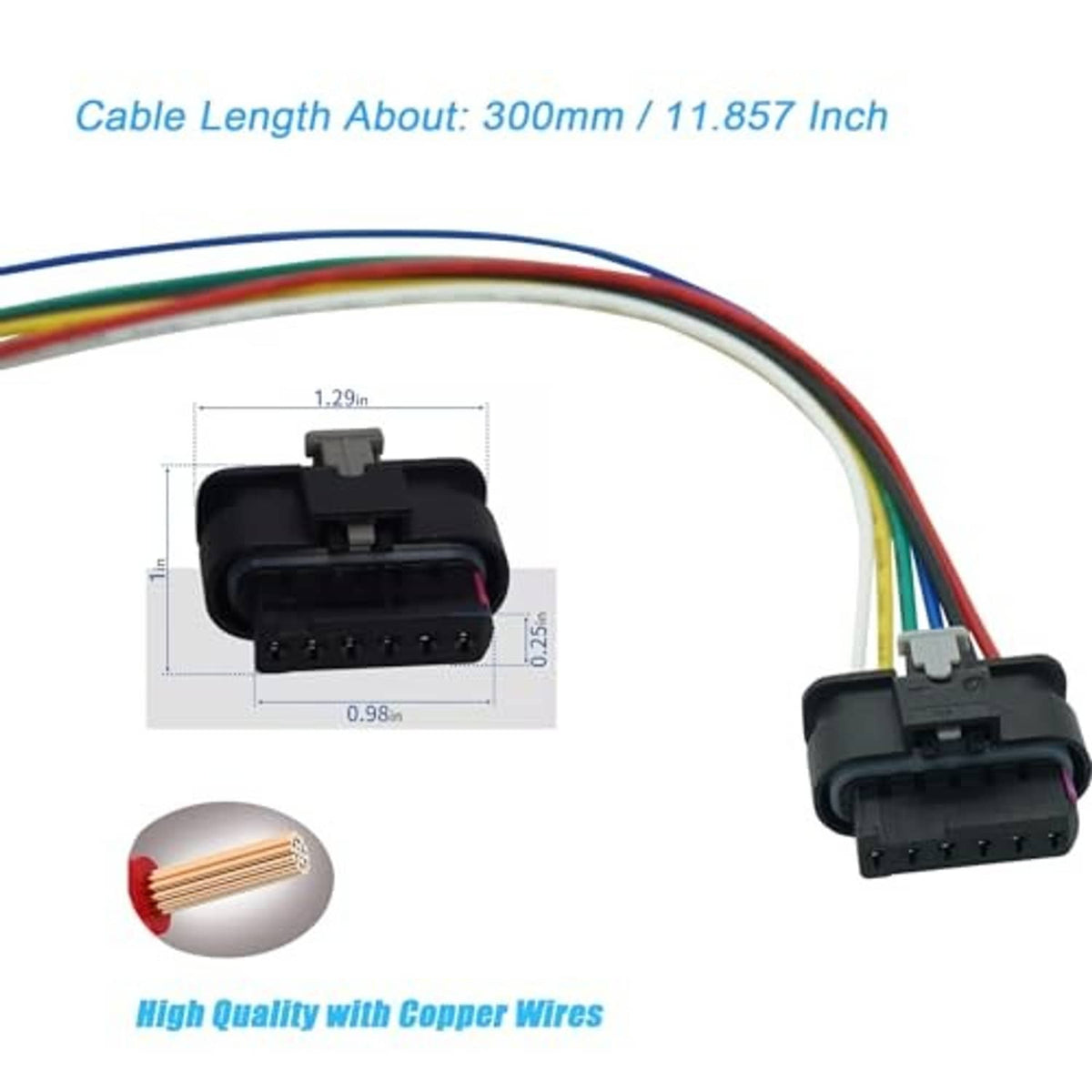 Throttle wiring harness pigtail with black 6-pin connectors and multicolor cables