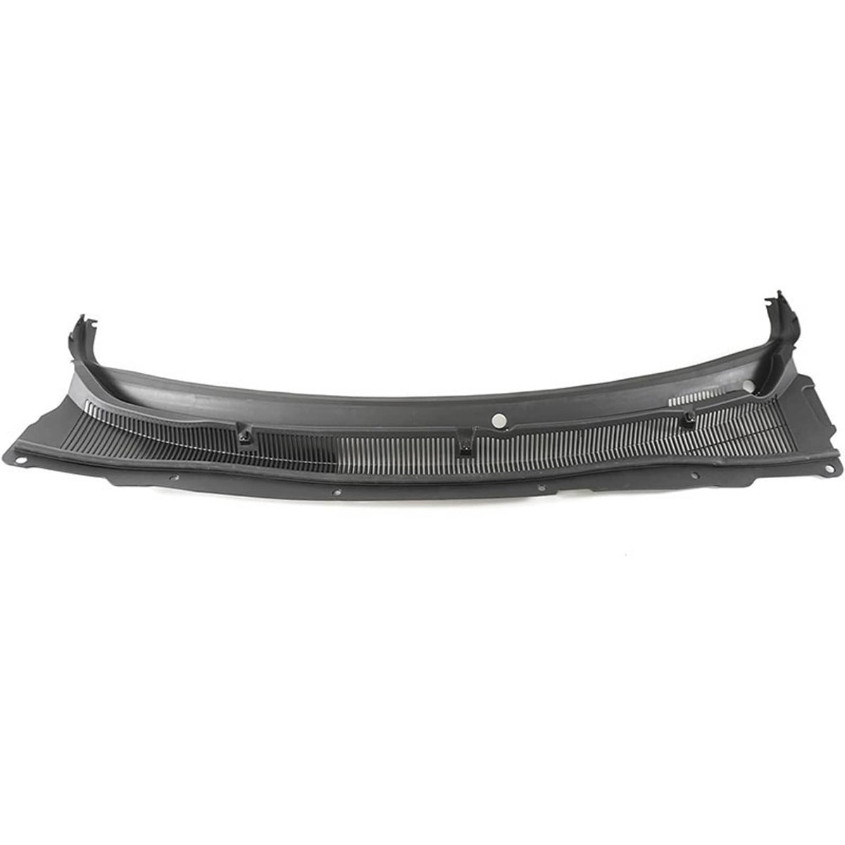 Front windshield wiper cowl cover panel, black with vented louvers and two side tabs