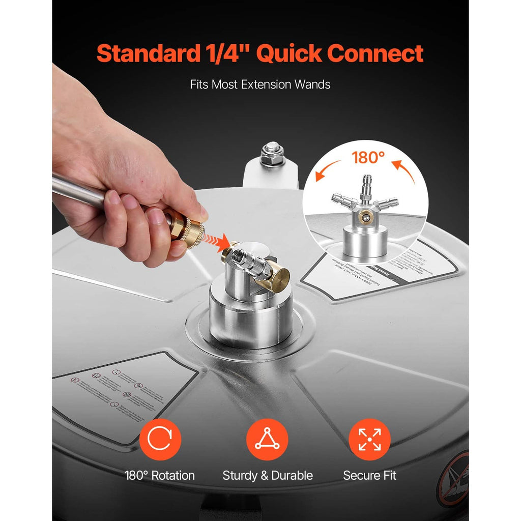Stainless steel pressure washer surface cleaner with 1/4" quick-connect fitting
