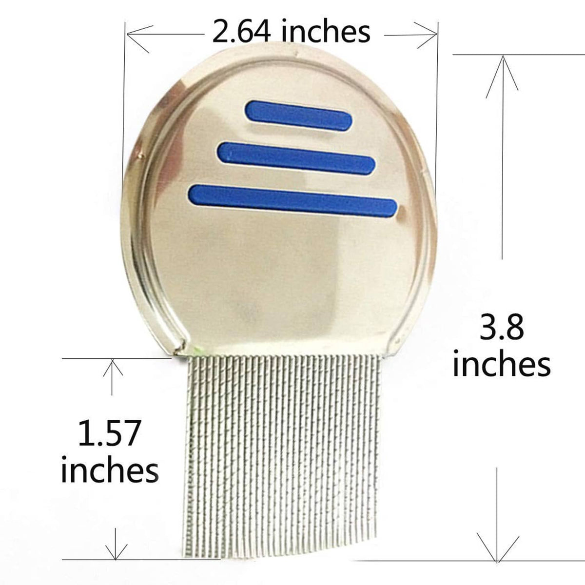 Stainless steel lice comb with fine microgrooved teeth, compact handheld size
