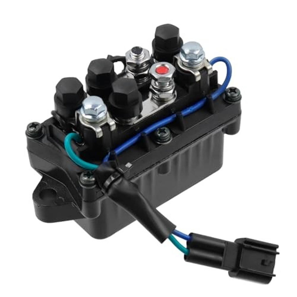 Tilt trim relay module for Yamaha outboard, black terminals with blue wiring and red top fastener