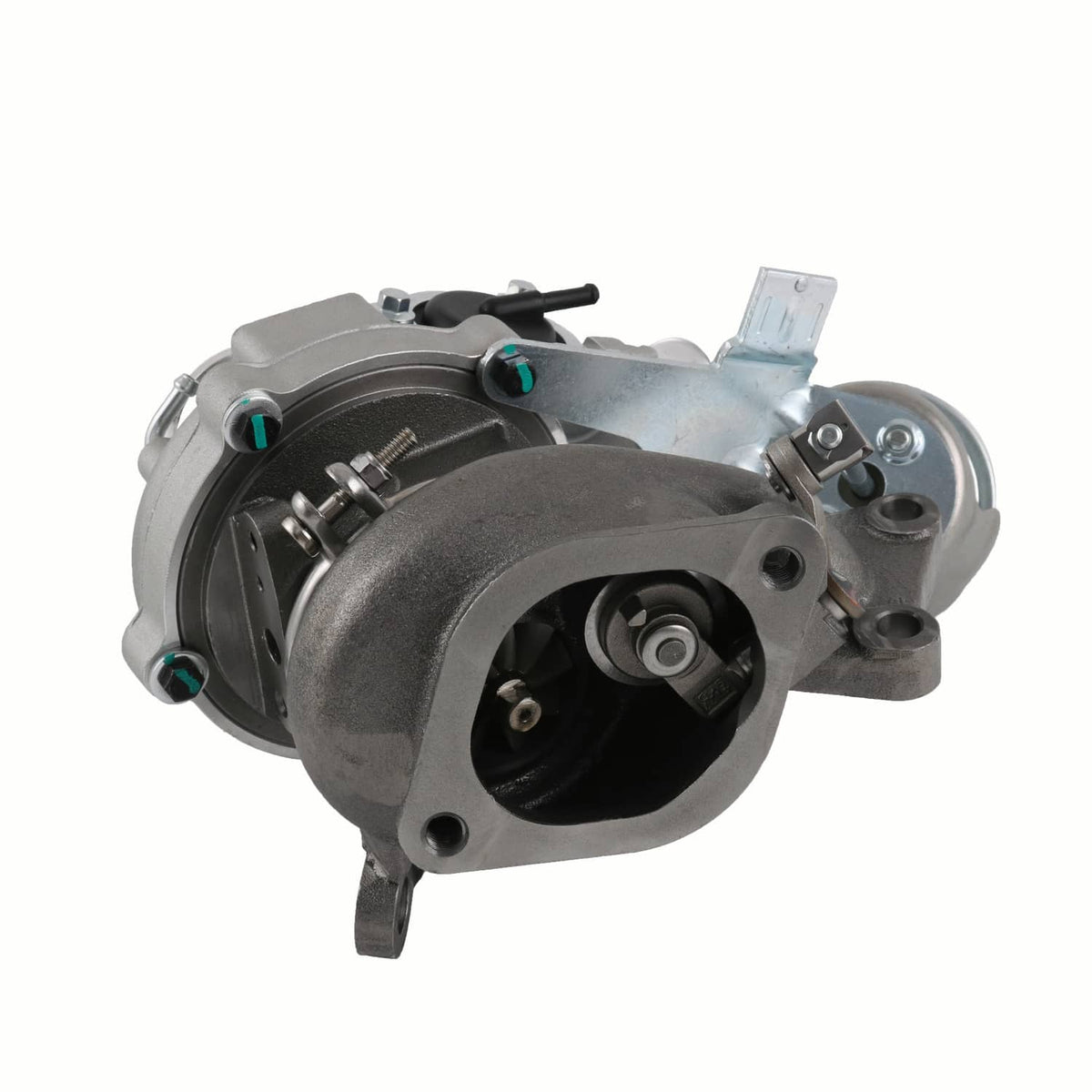 Turbocharger assembly with compressor housing and mounting hardware
