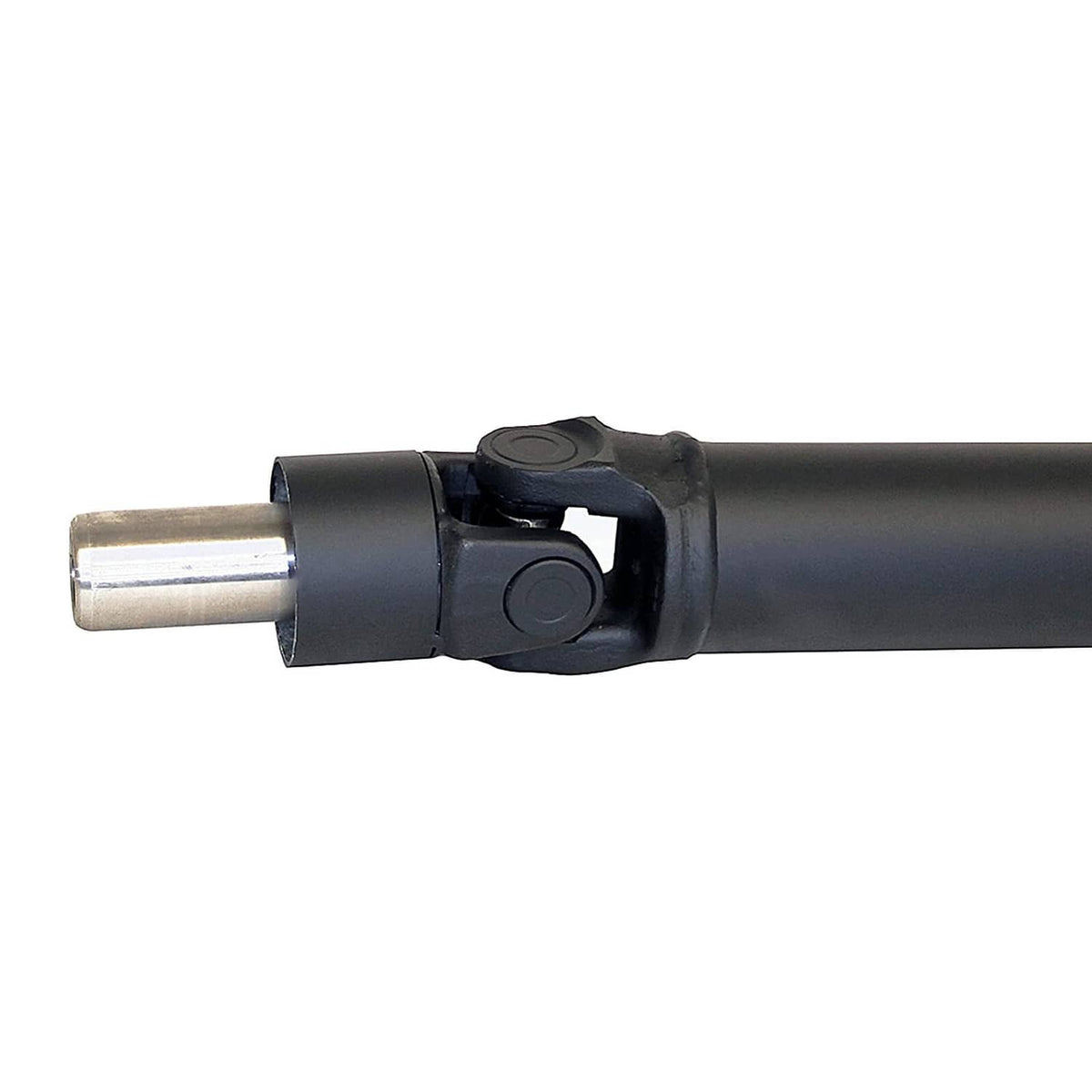 Prop shaft end yoke with bolt holes and silver stub shaft, black joint housing