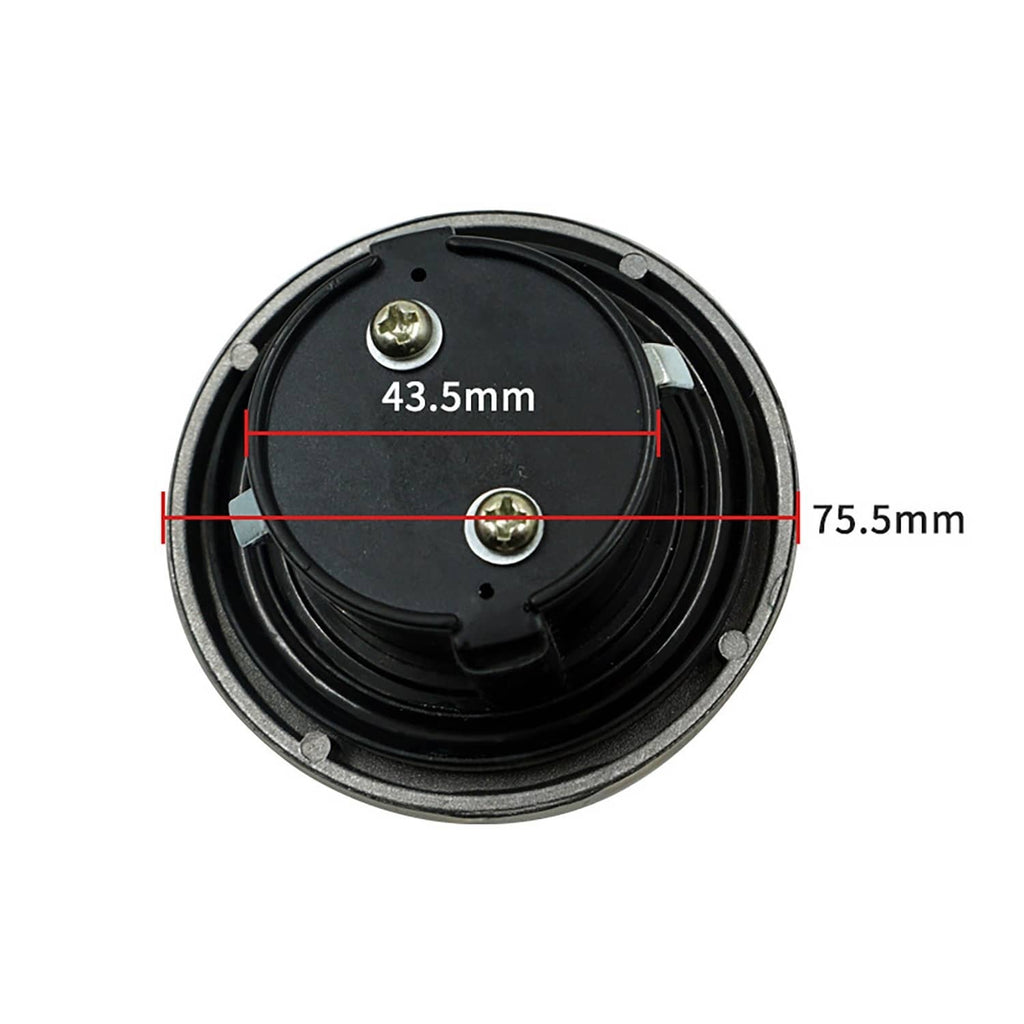 Black underside of fuel tank lock cap with mounting holes
