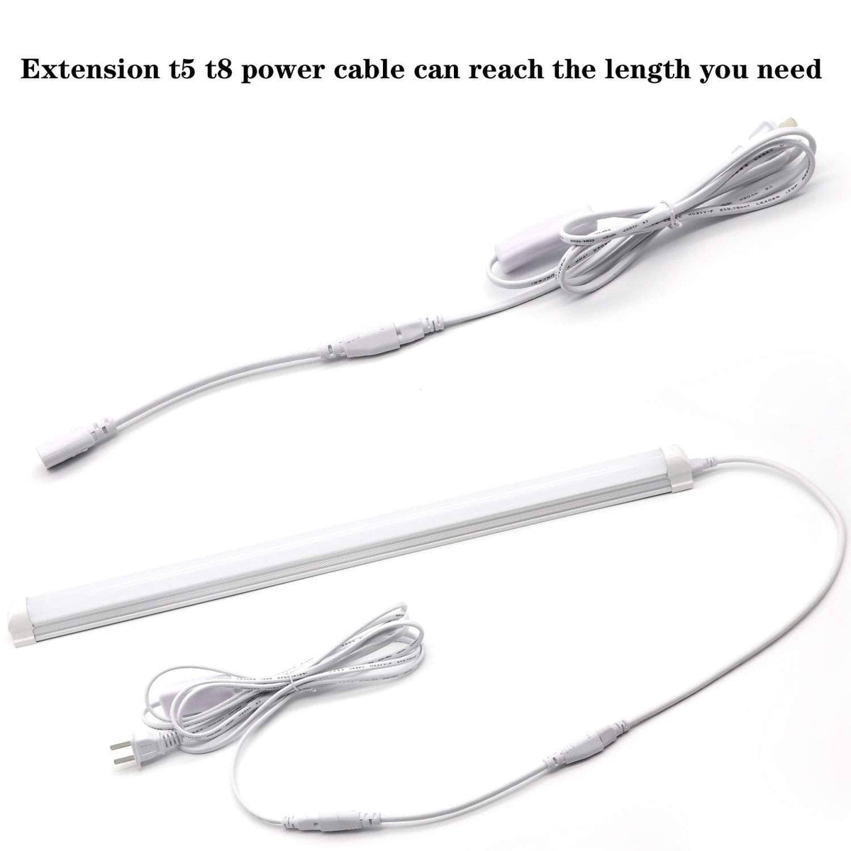 T5/T8 LED tube extension power cable bundle with slim male connectors