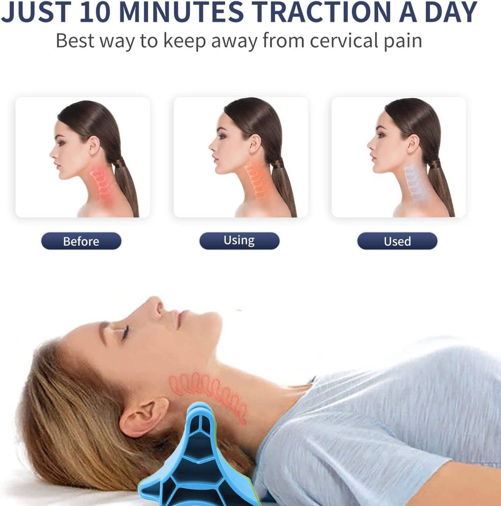 Blue neck release tool positioned under the head for suboccipital support.