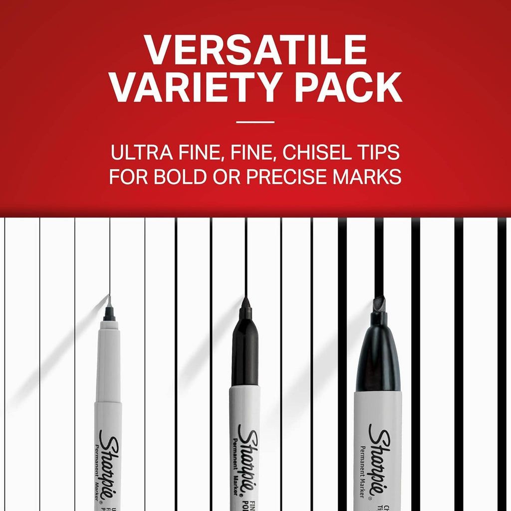 Marker variety pack showing ultra fine, fine, and chisel tips