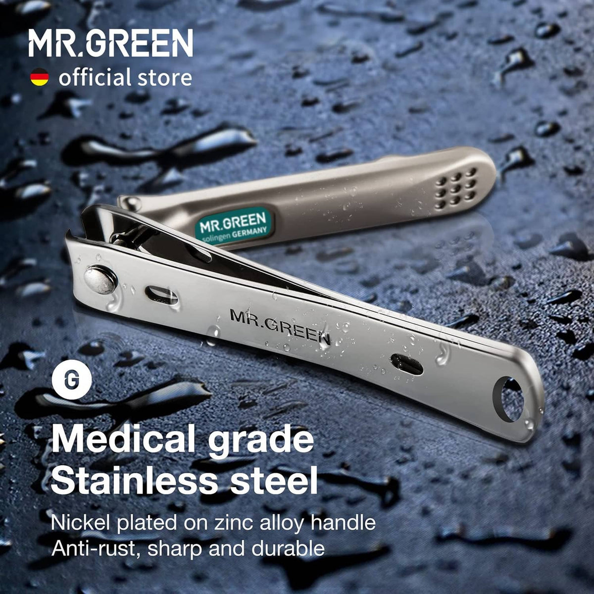 Stainless steel nail clipper with curved jaws for fingernails
