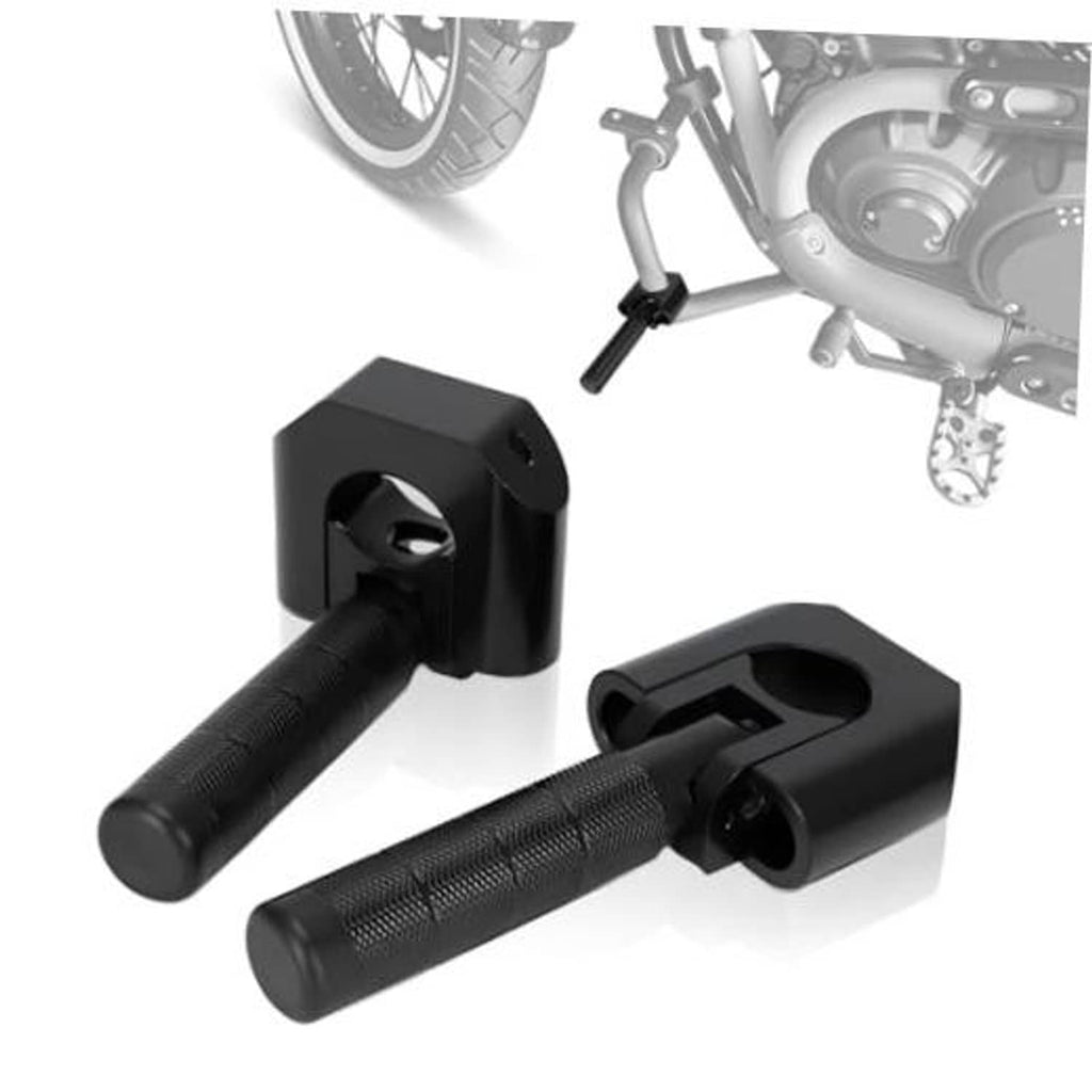 Black textured highway motorcycle footpegs set with mounting brackets