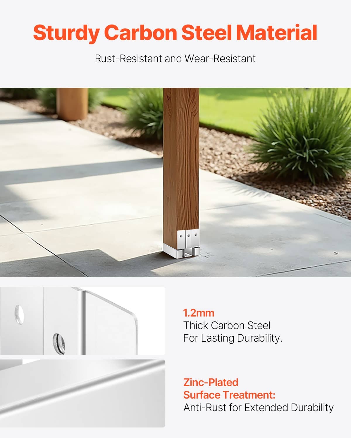 Steel post base bracket with protective finish for mounting a 4x4 wood post on concrete