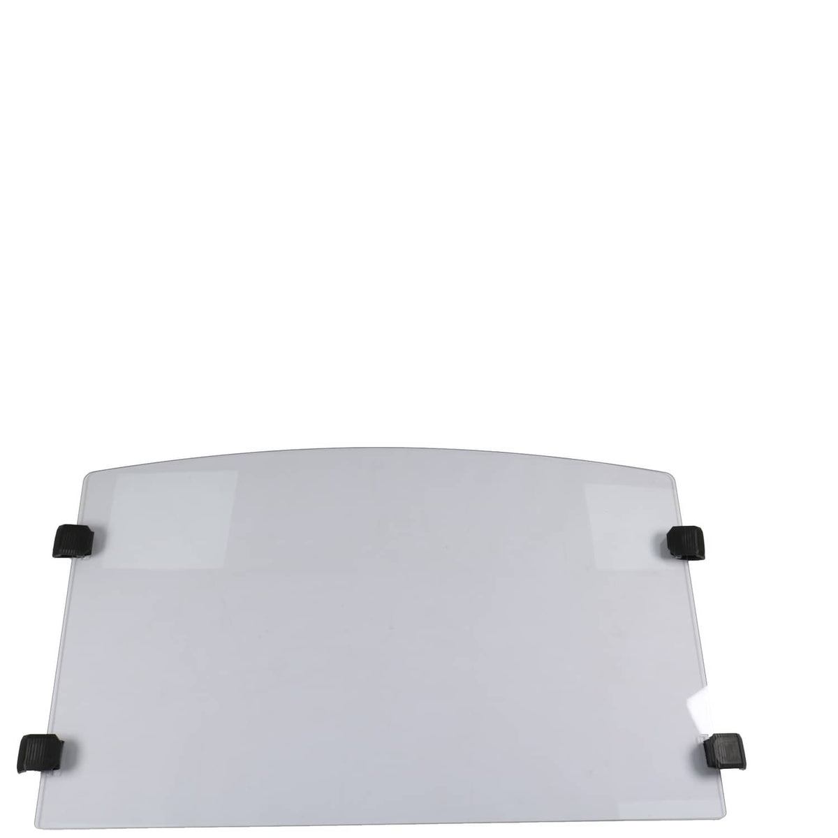 Front windshield panel with black corner blocks and side mounting positions