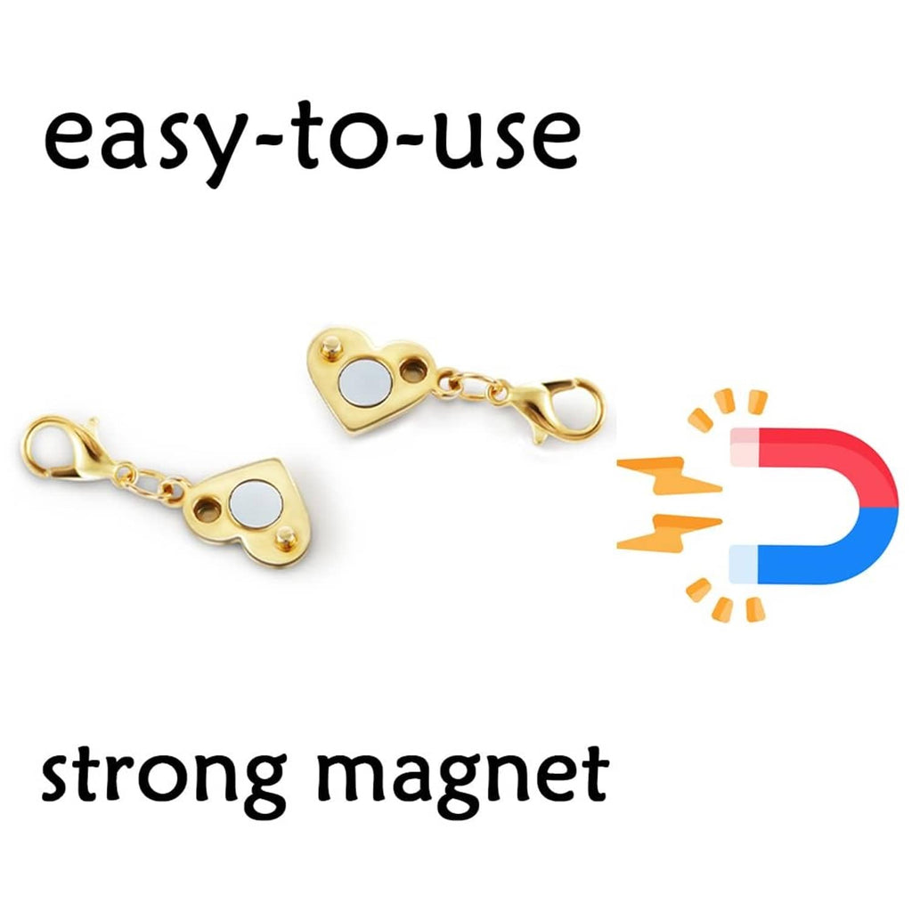 Gold-toned magnetic clasp with heart-shaped connector plate and small safety ring