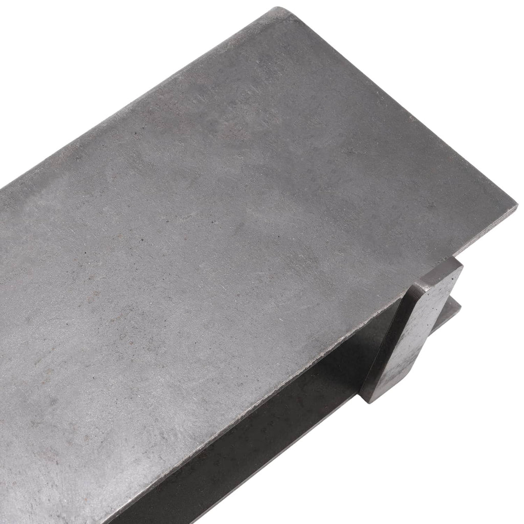 Close-up of a metal trailer hanger bracket plate with forked mounting tab