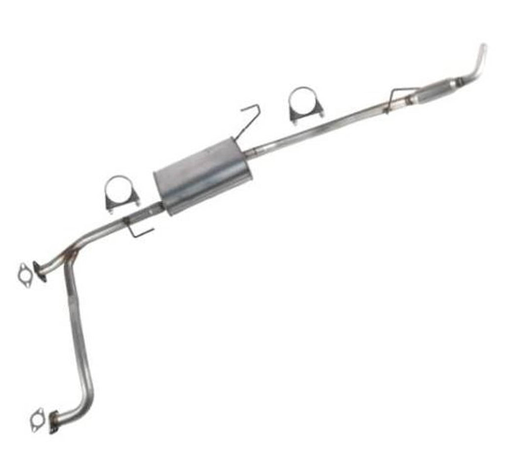 Exhaust resonator muffler tailpipe kit with silver stainless muffler and curved pipes