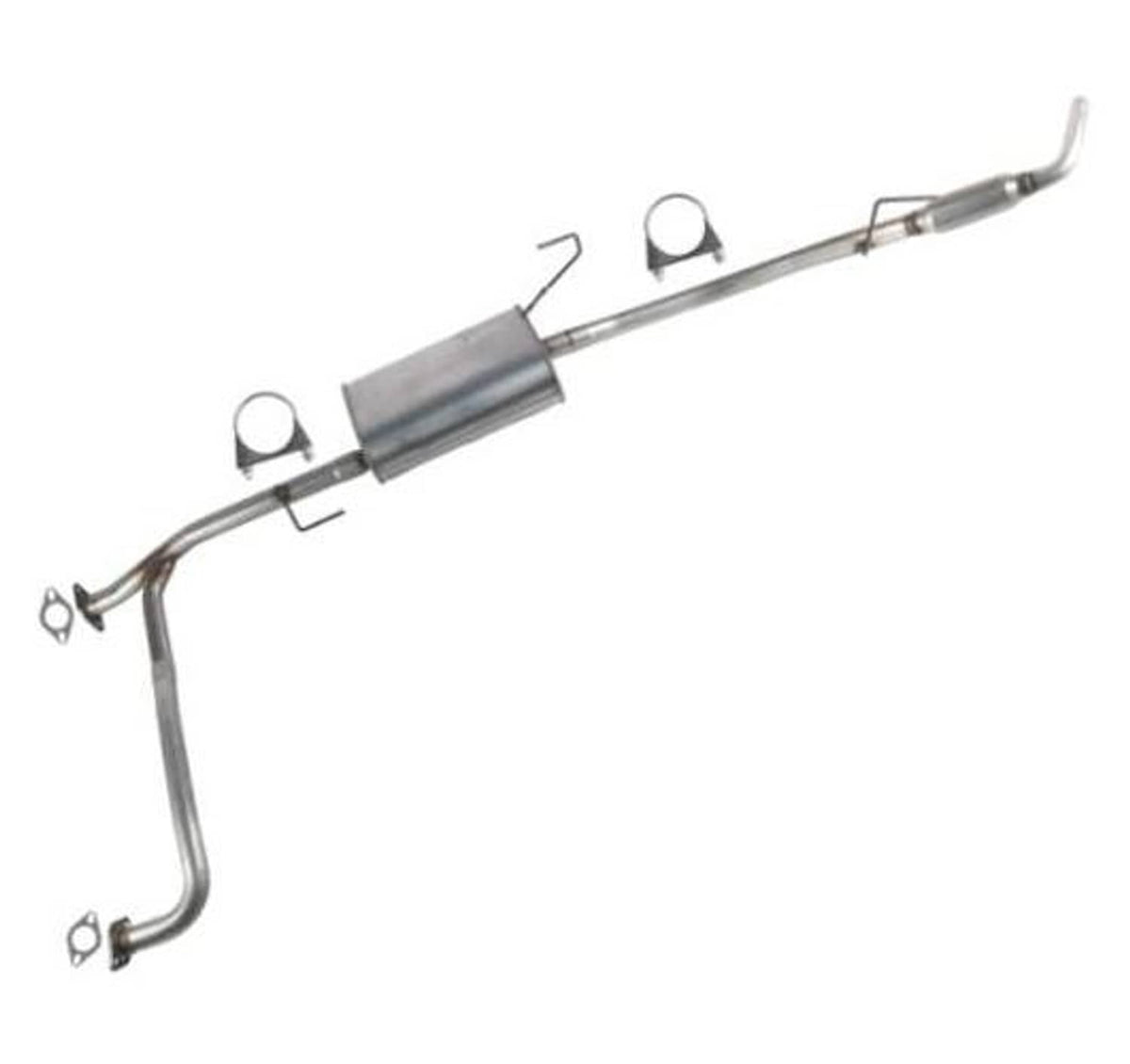 Exhaust resonator muffler tailpipe kit with silver stainless muffler and curved pipes