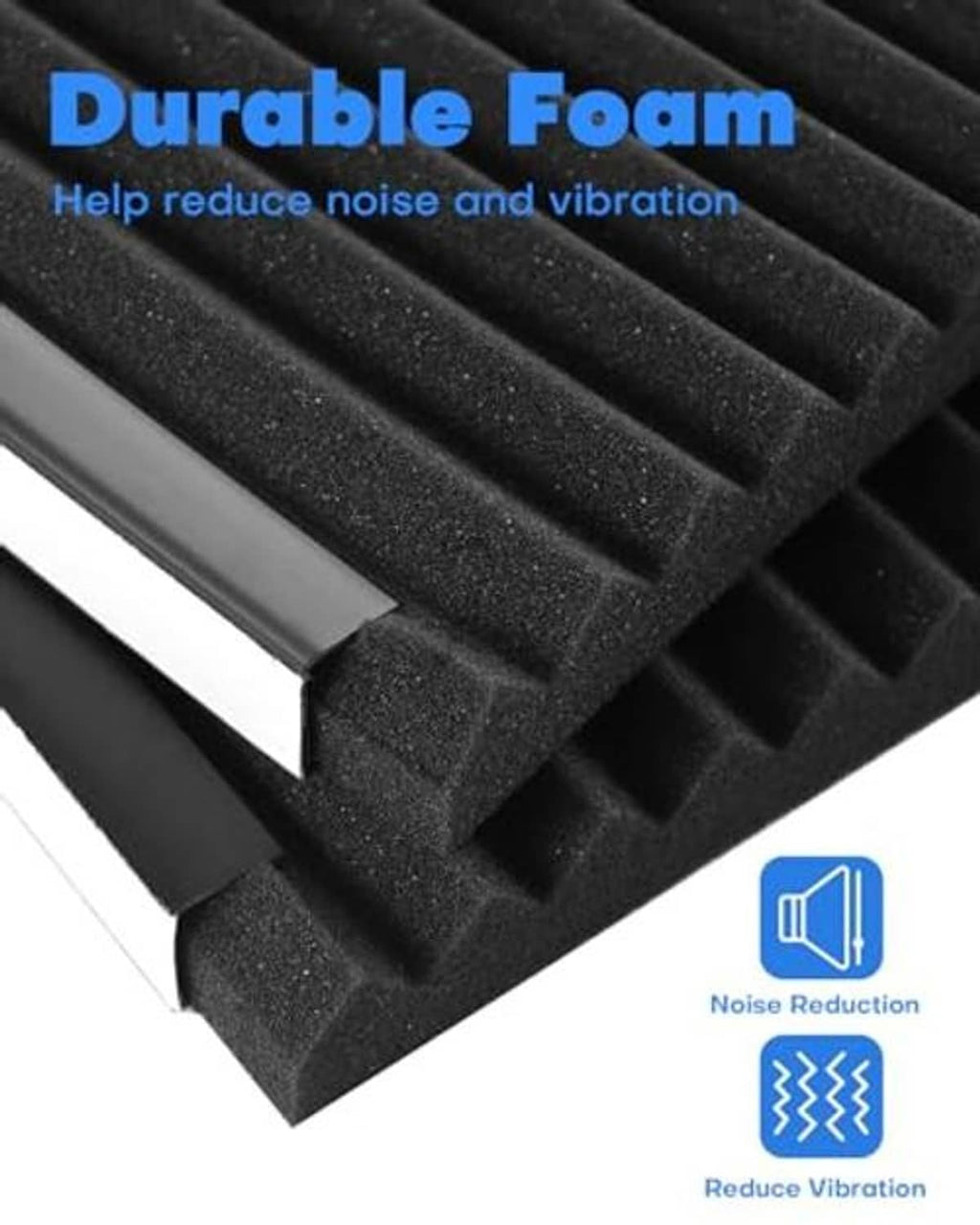 Black foam insert with textured ridges for reducing noise and vibration