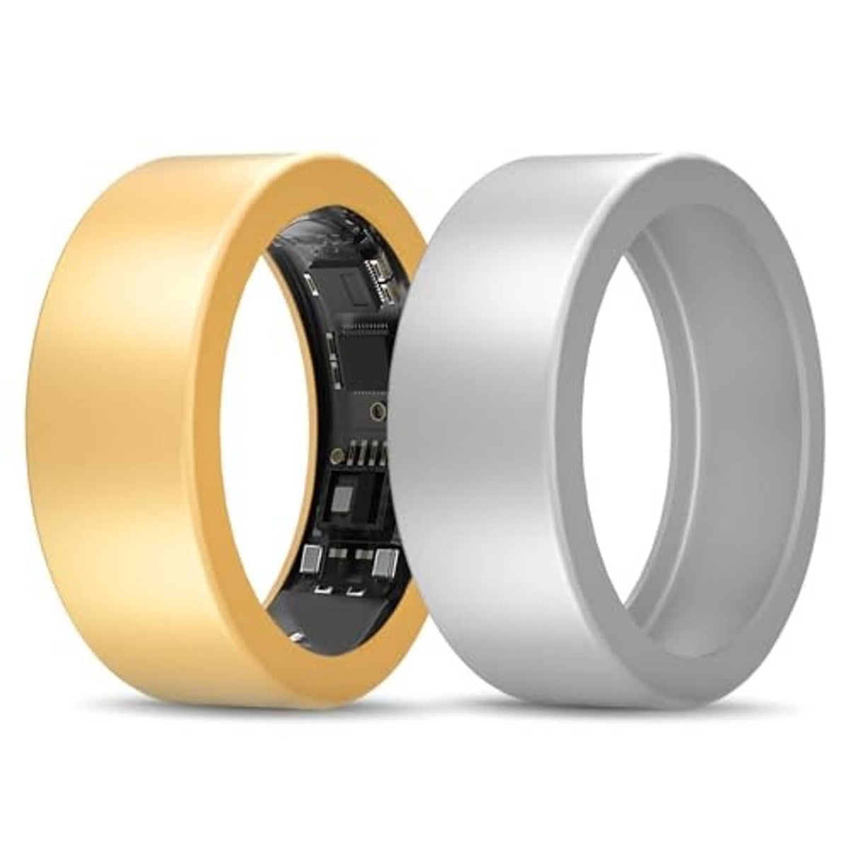 Pair of silicone ring protectors, gold sleeve and light-gray sleeve for RingConn