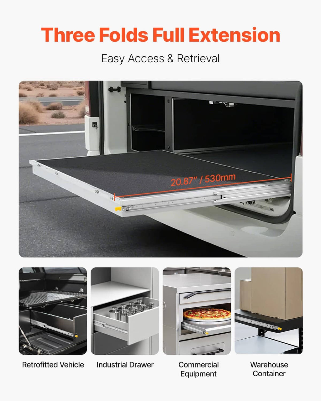 Three-fold full-extension drawer slide system for easy drawer access