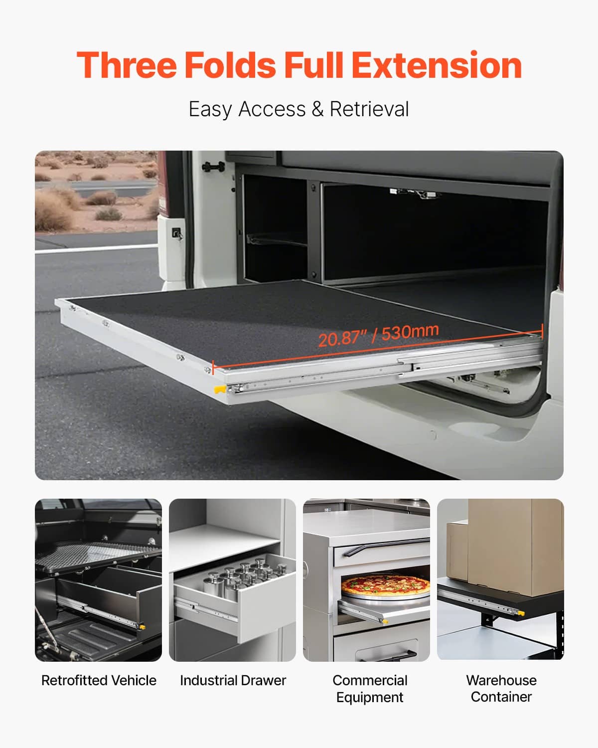 Three-fold full-extension drawer slide system for easy drawer access