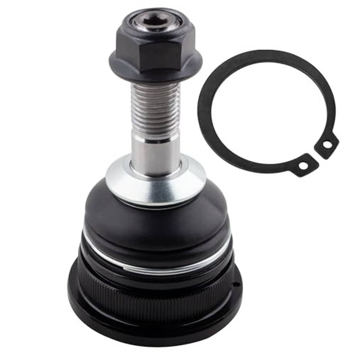 Single front ball joint with black rubber boot, silver stud, and round sealing ring