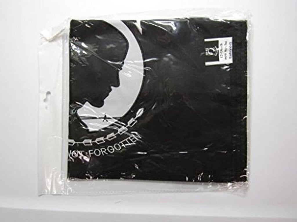 POW*MIA black embroidered nylon banner sealed in clear plastic packaging