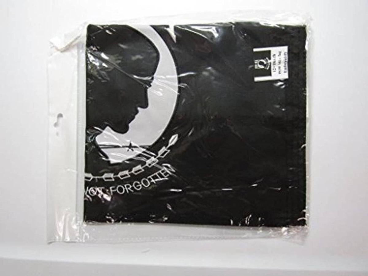 POW*MIA black embroidered nylon banner sealed in clear plastic packaging