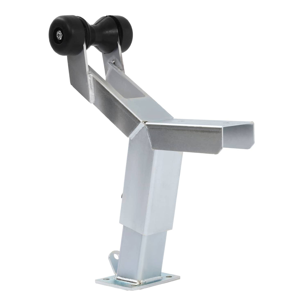 Short-nose boat trailer winch stand with black roller and silver frame, adjustable height