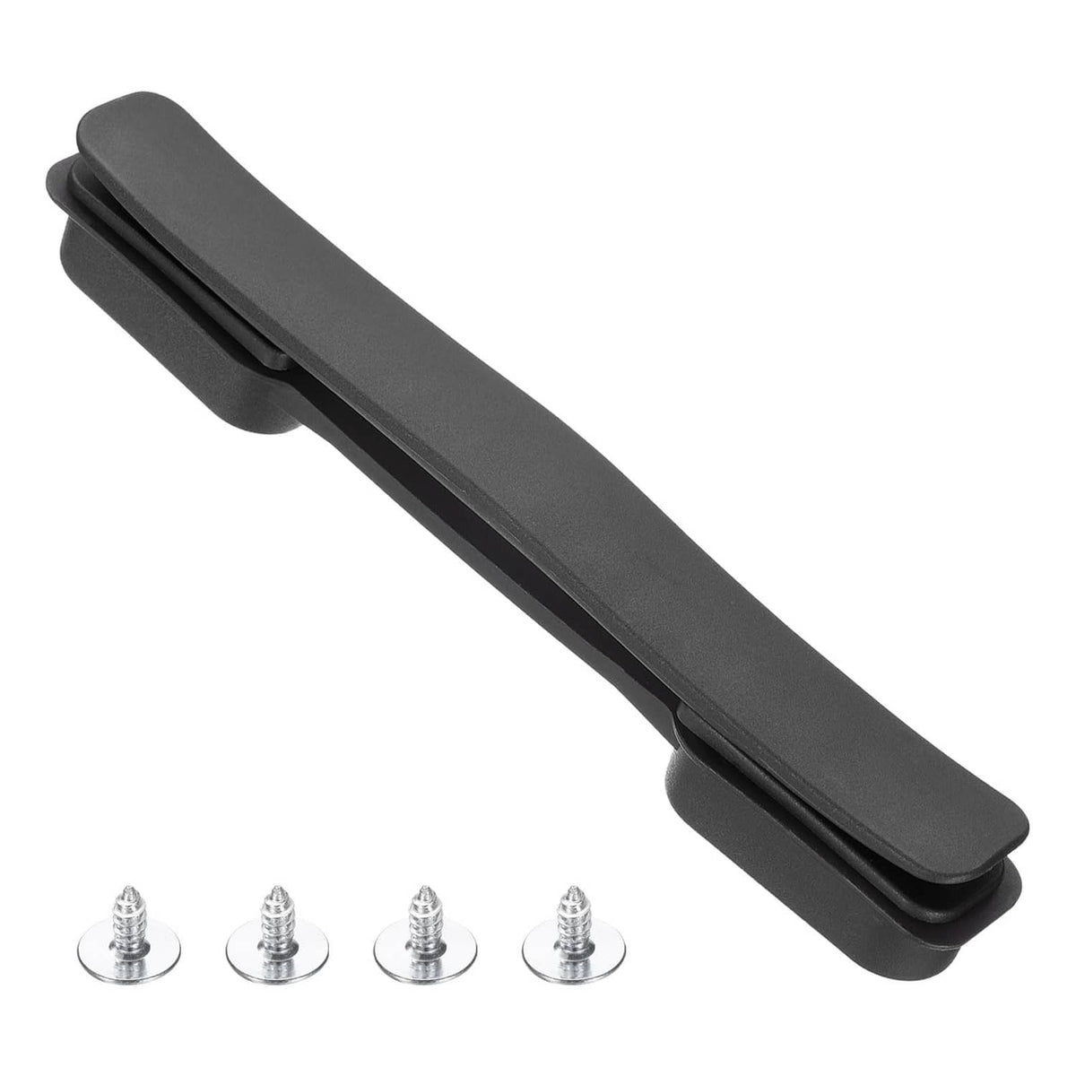 Black luggage handle replacement with integrated grips and four mounting screws